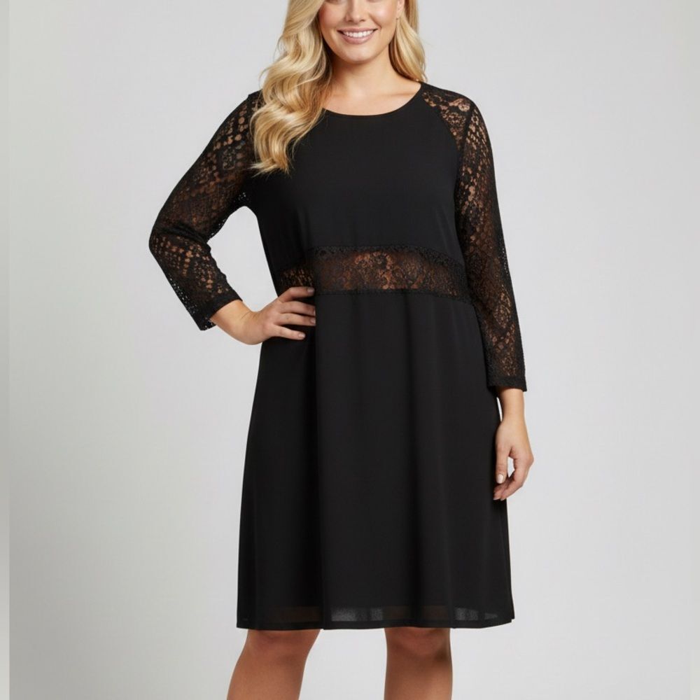 Elegant Black Lace  Knit Dress by Suzanne Betro 2X